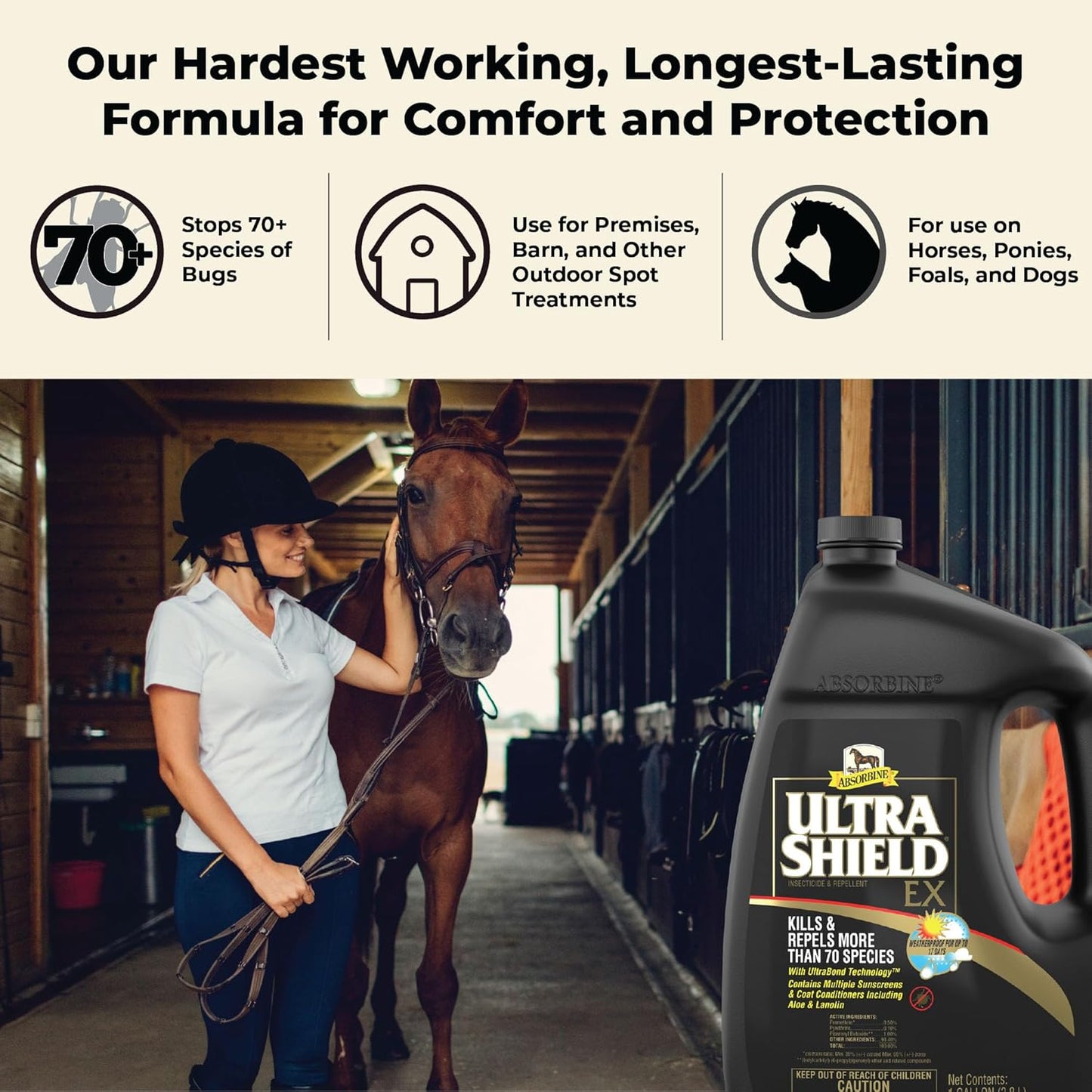 Absorbine UltraShield EX 128oz Insecticide, Kills & Repels Flies, Mosquitoes, Ticks, Fleas, Lice, Use on Horses, Dogs, Premises
