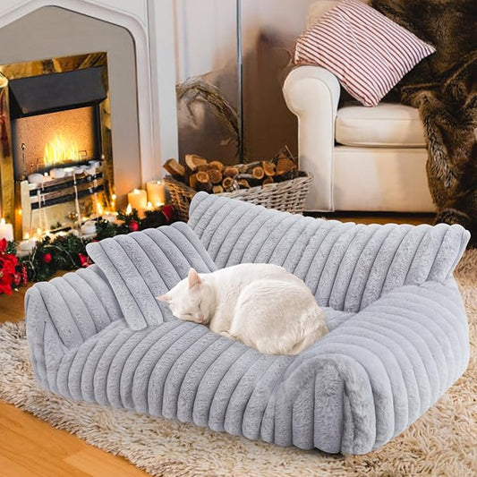 Cute Cat Couch Bed for Indoor Cats, Dog Beds for Small Dogs Couch, S, Grey | Dog Couch Bed with Removable Washable Cover,Cute Fluffy Pet Sofa Cat Couch Bed,Washable Dog Bed Medium Large Size Dog