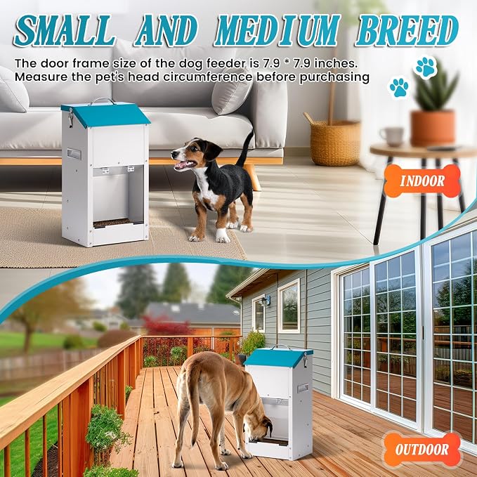 Galvanized Gravity Automatic Dog Feeder,15 Lbs Outdoor Dog Feeders and Dog Food Dispenser with Stainless Steel Feed Shovel for Small and Medium Sized Dogs (15 lbs)
