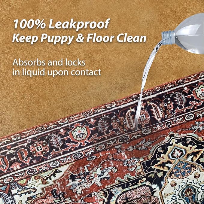 nunubaby Washable Pee Pads for Dogs, Stylish, Non-Slip and Leak-Proof Pee Pads. Reusable Potty Pads for Dogs for Crates and Floors.(Red/Rect, 24" x36" )