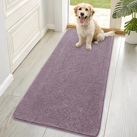 OLANLY Dog Door Mat for Muddy Paws 70x35, Absorbs Moisture and Dirt, Absorbent Non-Slip Washable Doormat, Quick Dry Chenille Mud Mat for Dogs, Entry Indoor Entryway Carpet for Inside Floor, Deep Plum