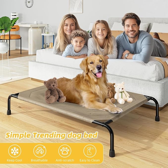 Simple Trending Elevated Dog Bed for Large Sized Dogs, Outdoor Raised Dog Cot Pet Hammock Bed with Cooling Breathable Mesh Anti-Slip Feet, Brown, 47.75inches | Pet Hammock Bed with Cooling Breathable Mesh, Cooling Bed for Dogs, Anti-Slip Feet, Brown, 4...