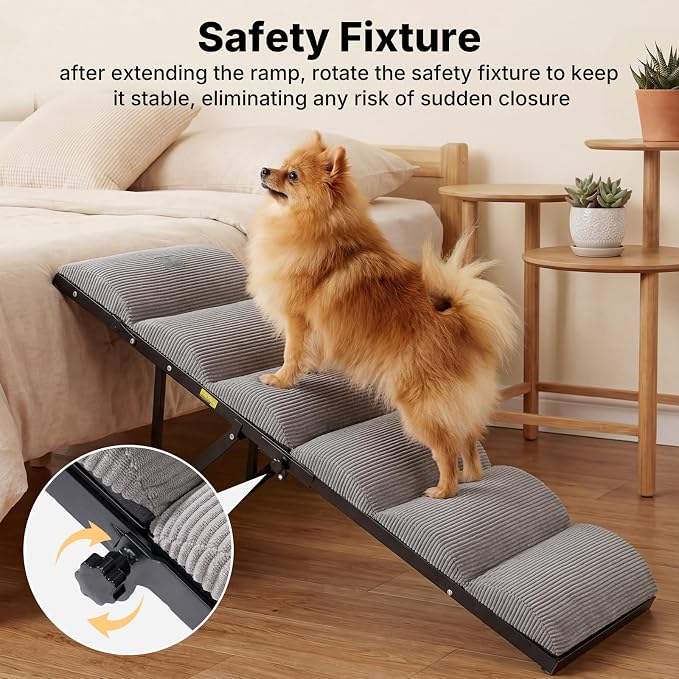 Veehoo Foldable Dog Ramp for Bed Couch Large Dogs, Adjustable 12-20'' High | Portable Dog Stairs 17" Extra Wide for Small Medium Large Pet, Folding Indoor Doggie Steps with Non-Slip Pad, up to 150lbs