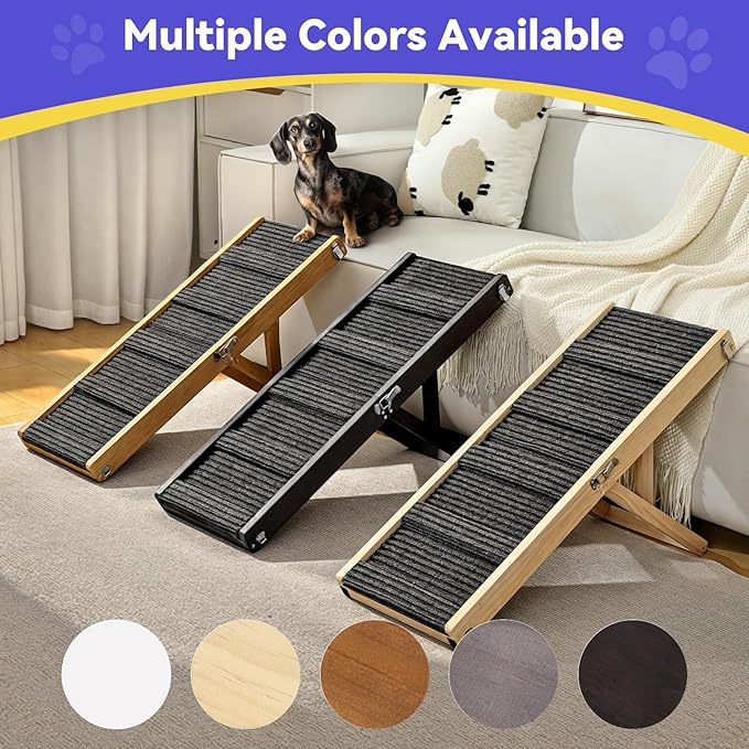 2026 Upgraded Dog Ramp for Couch, Foldable Small Dog Ramp for Sofa, 5 Adjustable Height from 9.8" to 20.5", Portable Stable Pet Step with Non-Slip Pad, Pet Ramps Use for Couch Stairs, Walnut