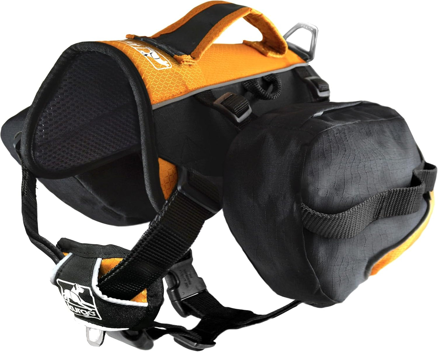 Kurgo Big Baxter Dog Backpack, Dog Saddlebag, Dog Pack, Adjustable Saddlebag for Hiking, Walking, Running, Camping, Black/Orange
