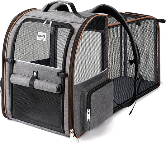 Extra Large Cat Backpack Carrier Expandable Pet Carrier Backpack for Small/Medium Dogs and Medium/Large Cats, Grey