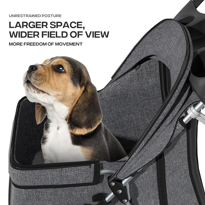 Pet Stroller for Small Dogs 10 lbs, Dog Stroller for Medium Dogs 30 lbs, Cat Strollers for 2 Cats, 3 Wheels Foldable Jogger Puppy Stroller with Storage Basket and Cup Holder, Grey
