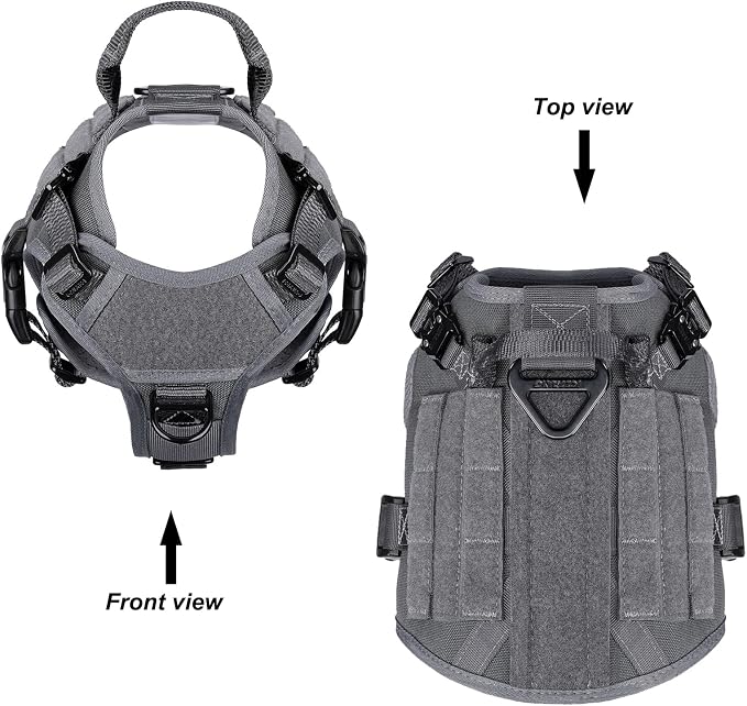 ICEFANG Tactical Dog Harness for Small Dogs,Reflective No Pull Dog Vest | with Control Handle,Adjustable,Front Hook,2 Leash Clips,Soft Padded,MOLLE Panel,Grey,Small
