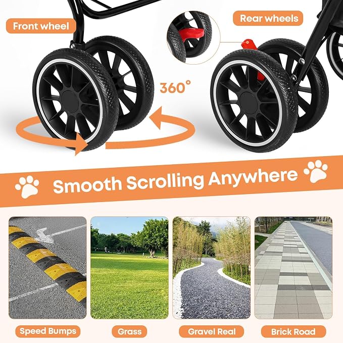 Double Pet Stroller for Dogs and Cats,Cat Strollers for 2 Cats,Double Dog Stroller for 2 Small Medium Dogs,4 Lockable Wheels/Lightweight/Folding, Black