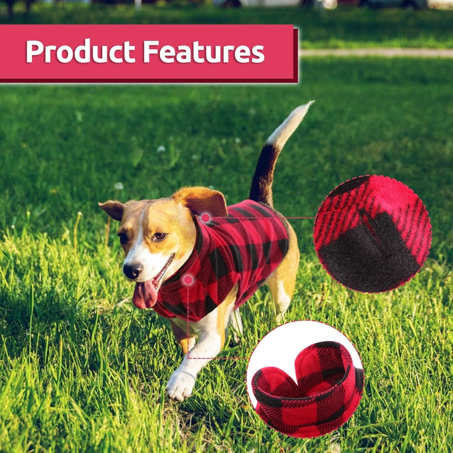 ASENKU Plaid Dog Fleece Vest, Soft Comfortable Pet Pajamas, Warm Winter Dog Shirt, Cold Weather Coat Jacket - 3 Pack Pet Clothes for Small & Medium Dogs