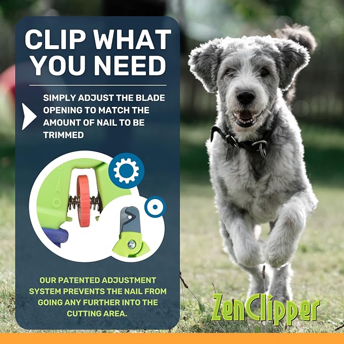 Zen Clipper Precise Dog Nail Clippers - Adjustable Safety Blade, No Overcutting - Stress Free Dog Grooming at Home - Easy to Use Pet Clippers with Sharp Blades for Clean, Splinter Free Cut