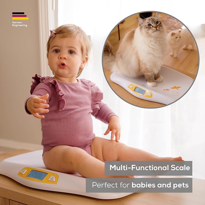 Beurer BY80 Digital Baby Scale, Infant Scale for Weighing in Pounds, Ounces, or Kilograms up to 44 lbs with Hold Function, Pet Scale for Cats and Dogs Analysis