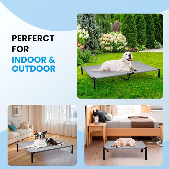 Elevated Dog Bed, Cooling Raised Pet Cot with Chew Proof Mesh Fabric and Steel Frame, Portable Dog Cot Bed with No-Slip Rubber Feet, 42 in