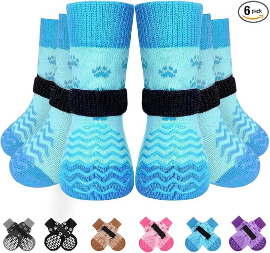 EXPAWLORER 6Pcs Anti Slip Dog Socks to Prevent Licking Paws, Dog Shoes for Hot Pavement, Double Sides Dog Boots & Paw Protectors Booties for Hardwood Floors with Grippers Small Medium Large Senior Dog