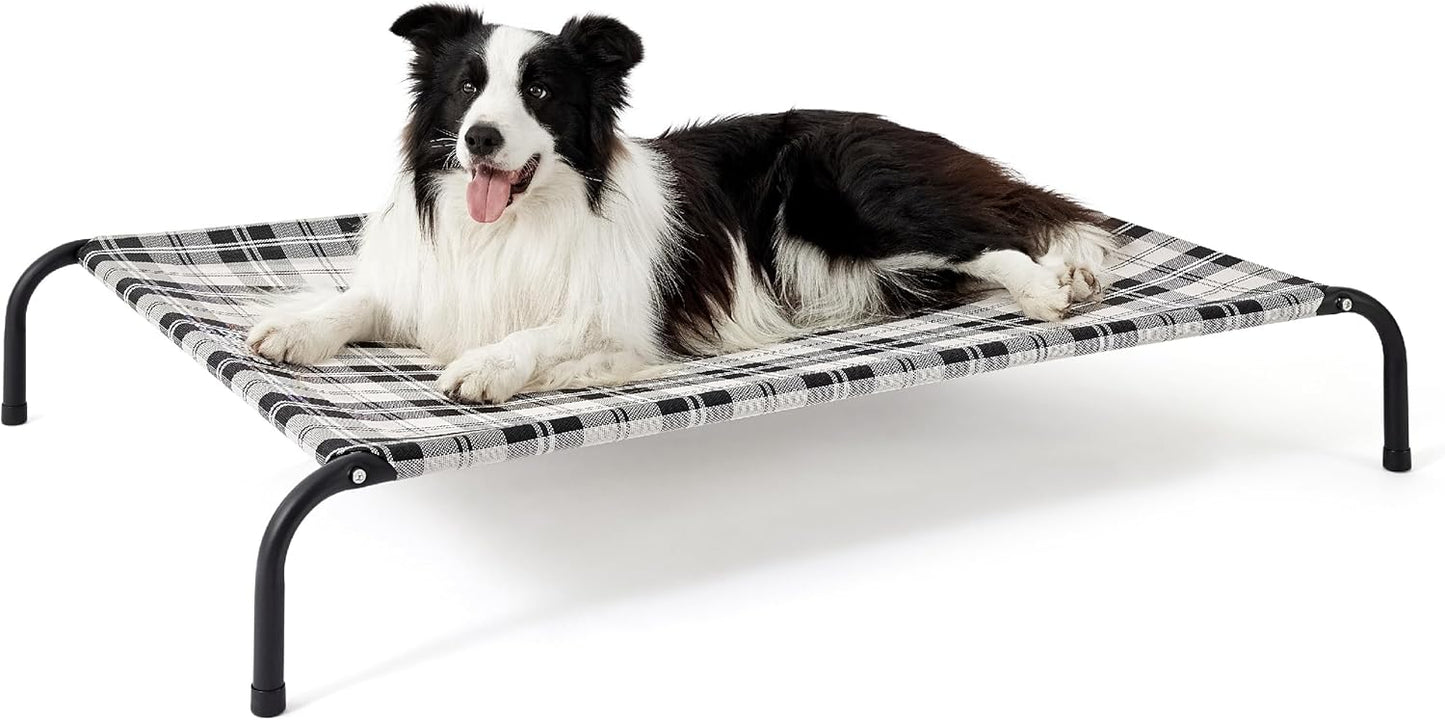 Bedsure Outdoor Elevated Dog Bed Large Sized Dog, Portable Indoor & Outdoor Cooling Raised Cot Pet Hammock Bed with Skid-Resistant Feet, Frame with Breathable Mesh, Checkered White, 49 inches
