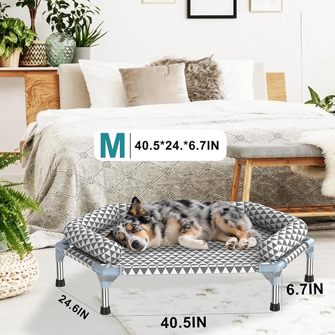 Kuntrust Orthopedic Dog Bed for Medium Dogs，U-Shaped Bolster ，Up to 100 lbs | 6-Sided Design，Elevated Dog bed，Breathable Fabric, Dual-Layer Cotton, Stainless Steel Frame, Anti-Slip Feet