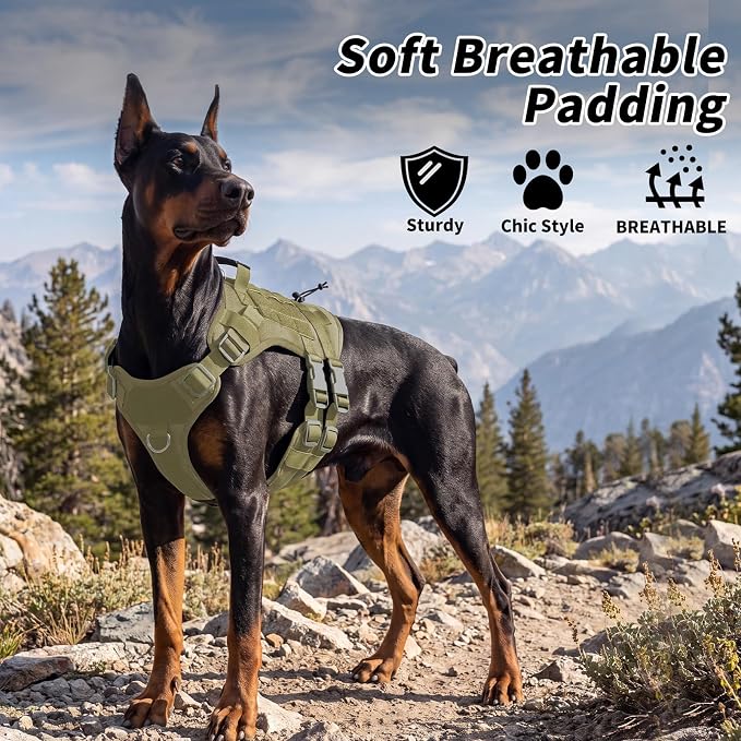 Tactical Dog Harness for Large Dogs, Heavy Duty No Pull Dog Harness with Handle, Adjustable 6-Buckle German Shepherd Big Size Dog Vest for Walking, Training, Hunting