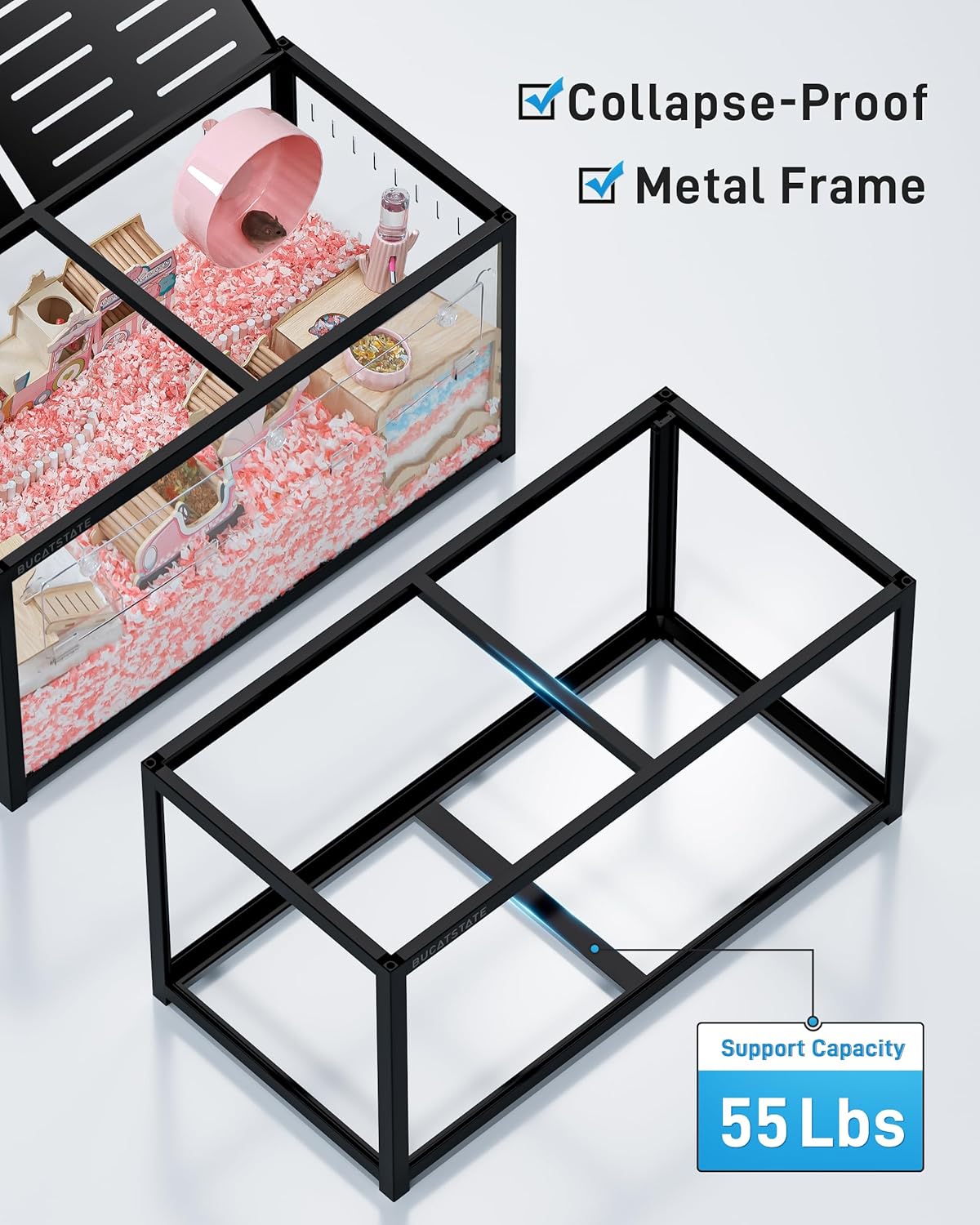 BUCATSTATE Hamster Cage 3.0: Large Metal Rat Cage Stackable with Top Access Easy Assemble 39.3L x 19.7W x 20.4H Inches Dwarf Syrian Hamster Tank for Gerbil Mouse (5.4 ft², Black)