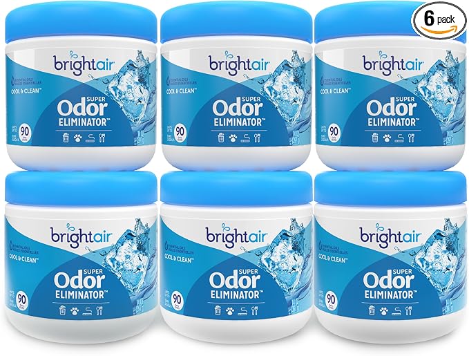 Bright Air 14 oz. Super Odor Eliminator, For Medium-Size Spaces, Cool & Clean Scent, Case of 6,Air Freshener, Natural Essential Oils, Lasts Up to 90 Days Each