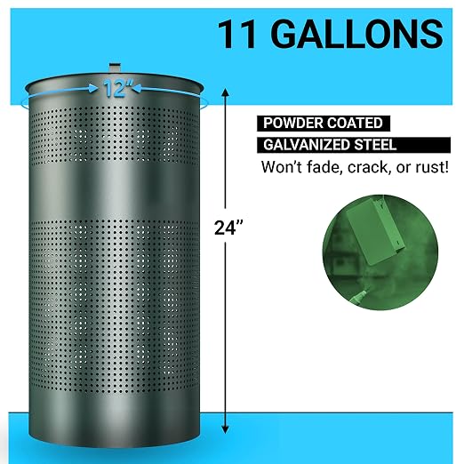 EMMA + OLIVER 11.5 Gallon Stainless Steel Outdoor Trash Can with | Freestanding or Mountable Design, 20 Trash Bags Included, Green