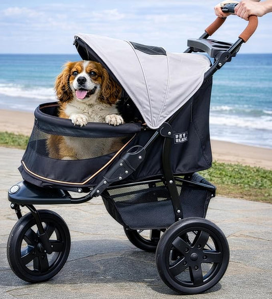 Pet Gear No-Zip AT3 Pet Stroller for Cats/Dogs, Sea Salt | Zipperless Entry, Easy One-Hand Fold, Jogging Tires, Removable Liner, Cup Holder + Storage Basket