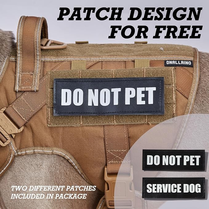 Tactical Dog Harness for Medium Large Dogs, 2X Lightweight Metal Buckle Service Dog Harness with Do Not Pet Patches, Reflective Military Dog Harness for Hiking Training Brown