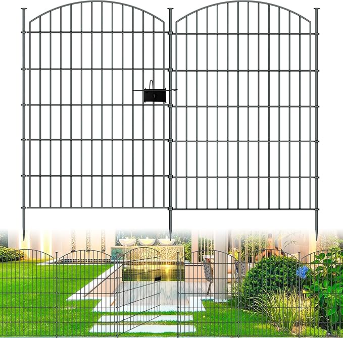 10 Panels Garden Fence Dog Fence Outdoor for Yard, 40in H x 23.6ft L Rustproof Metal Fencing with Ground Stakes | No Dig Animal Proof Containment for Pets/Rabbits | Durable Patio Security Panels