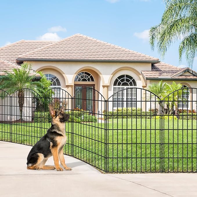 FOREHOGAR Metal Garden Fence 42in (H) x 18.7ft (L), 8 Panels + 9 Stakes Dog Fence Border Fence Animal Barrier, No Dig Garden Fencing for Yard Flower Bed Lawn Patio Outdoor, CTW4208 Black