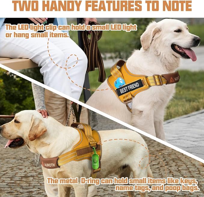 AUROTH Dog Harness and Leash Set Small Sized Dog, No Pull Escape Proof Vest | with Leash Clips, LED light clip, Breathable Mesh Padded No Choke, Easy Walking and Training, Turmeric, Small
