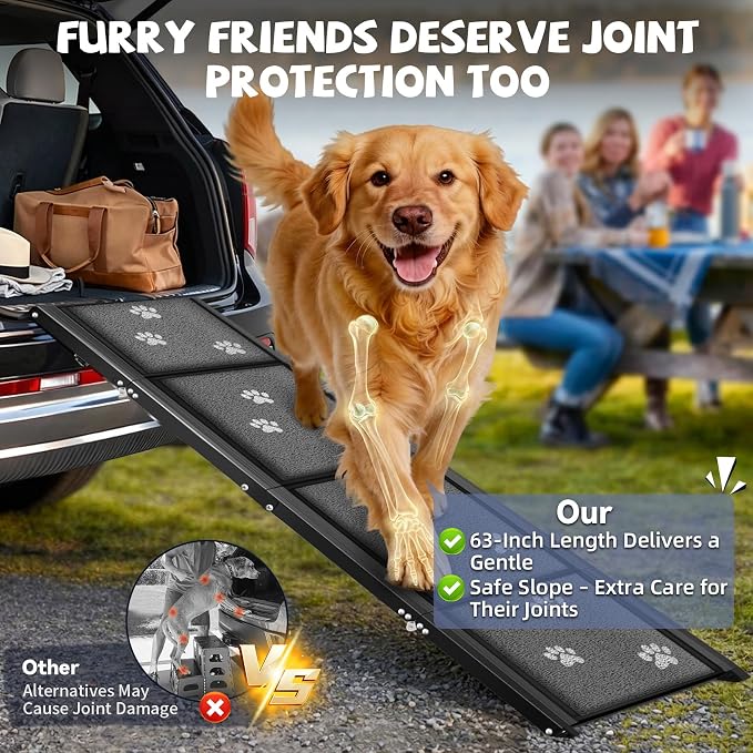 Dog Ramp for Car 63" Long & 17" Wide Portable Ramps for Large Dogs Non Slip Rug Surface Extra Wide Steps for SUV Camper Jeep and Truck Folding Pet Ramp Supports Up to 250LBS