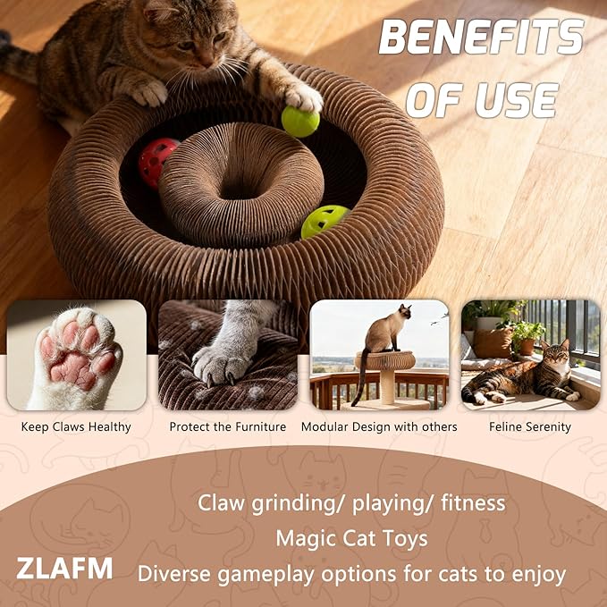 Magnetic Magic Organ Cat Scratcher Toy, Extra-Thick & Large Connectable Cardboard Scratching Board with Bell Ball, Interactive Enrichment Toy for Indoor Cats & Kittens (2 Pack)