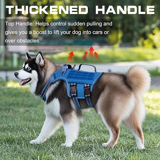 Dog Harness for Large Dogs, No Pull Tactical Vest with Front Clips | Easy Contrl Handle, Breathable Soft Padded, Adjustable, Reflective, Heavy Duty, Easy Take On & Off, Blue X-Large