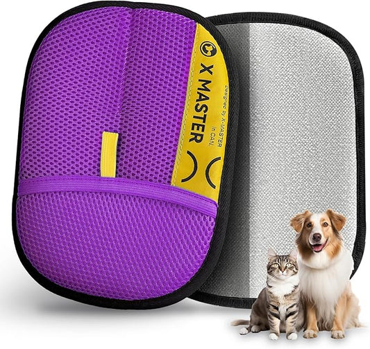 ZOOFLUX 2 Pack Pet Hair Grooming Gloves – Upgraded Mesh + Brush Fabric, Washable Electrostatic Pet Hair Remover for Dogs & Cats – Reusable Glove for Carpet, Furniture, Clothes (Purple)