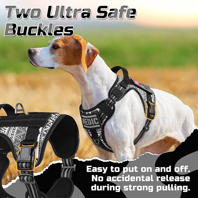 rabbitgoo Tactical Dog Harness for X-Large, No Pull Military Service Vest | Molle & Handle, Heavy Duty, Adjustable, Reflective Straps, Easy Control for Training Walking, B&W Geometric, X-Large