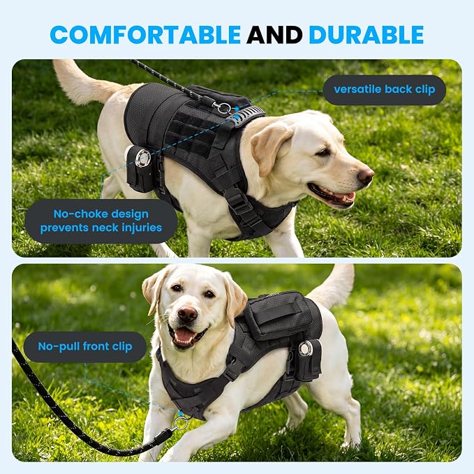 Dog Cooling Vest, Tactical Harness with Dual Independent Side Fans | 3D Breathable Mesh, Multi-Speed Wind Adjustment, Long-Lasting Cooling, Ideal for Medium and Large Dogs Outdoors
