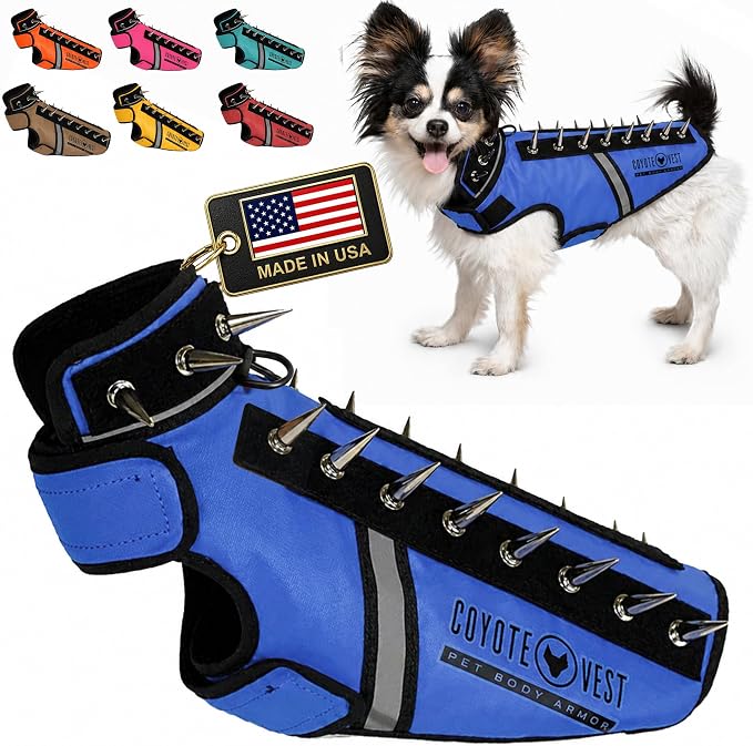 CoyoteVest SpikeVest Dog Harness, Made in the USA, XS-Royal Blue | Stab-Resistant Protective Vest | Coyote Vest for Dogs | Defends Against Coyotes, Dogs, Birds of Prey | Reflective Safety