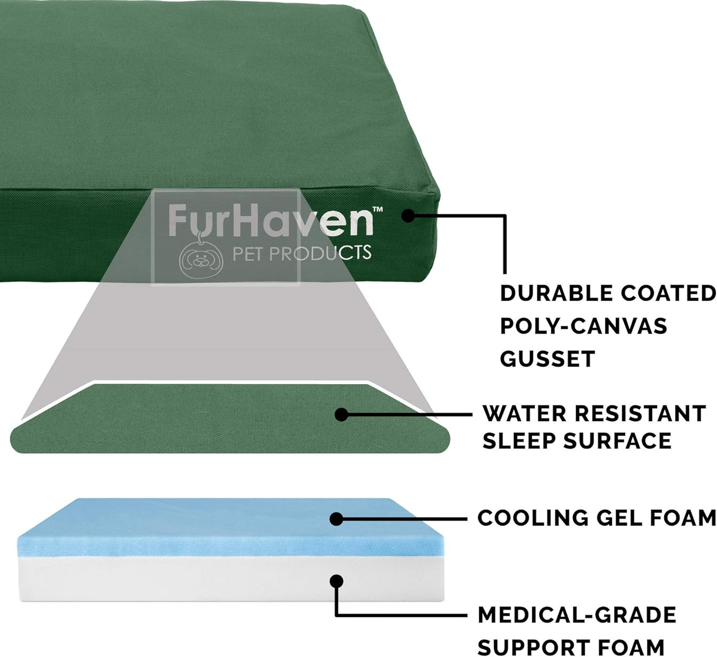Furhaven Water-Resistant Cooling Gel Dog Bed for Large/Medium Dogs w/ Removable Washable Cover, For Dogs Up to 55 lbs - Indoor/Outdoor Logo Print Oxford Polycanvas Mattress - Forest, Large