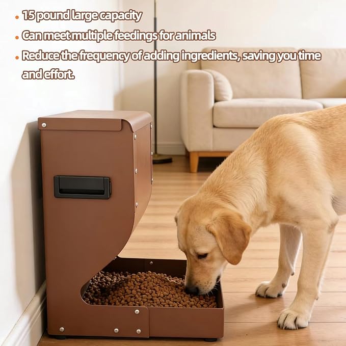 Outdoor Large Dog Food Automatic Feeder | 15lb Large Capacity | Galvanized Heavy-Duty, Tip-Resistant, Rust-Proof Dog Food Feeder, Suitable for Large Multi-Dog Households and Farm Animals