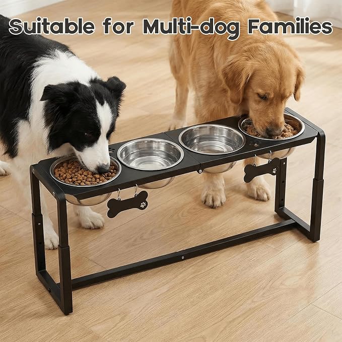 Metal Elevated Dog Bowls, Raised Dog Bowls for Medium/Large Sized Dogs with Four 58oz Stainless Steel Food Bowls, 3 Adjustable Height (8.8"/11.5"/14") Dog Bowl Stand Protect Neck & Joints
