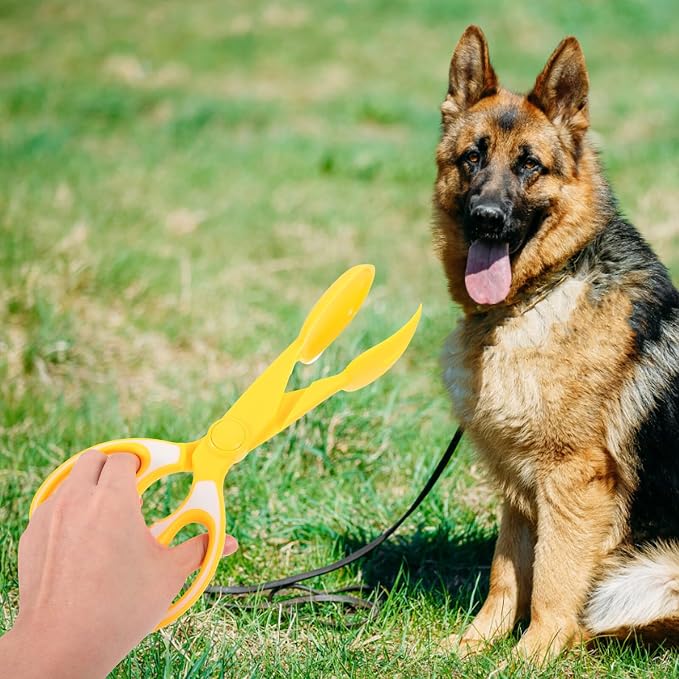 Portable Dog Poop Scooper Heavy Duty Pet Waste Picker with Long Handle, Pooper Scooper Tool for Outdoor Dog Waste Removal, Yellow