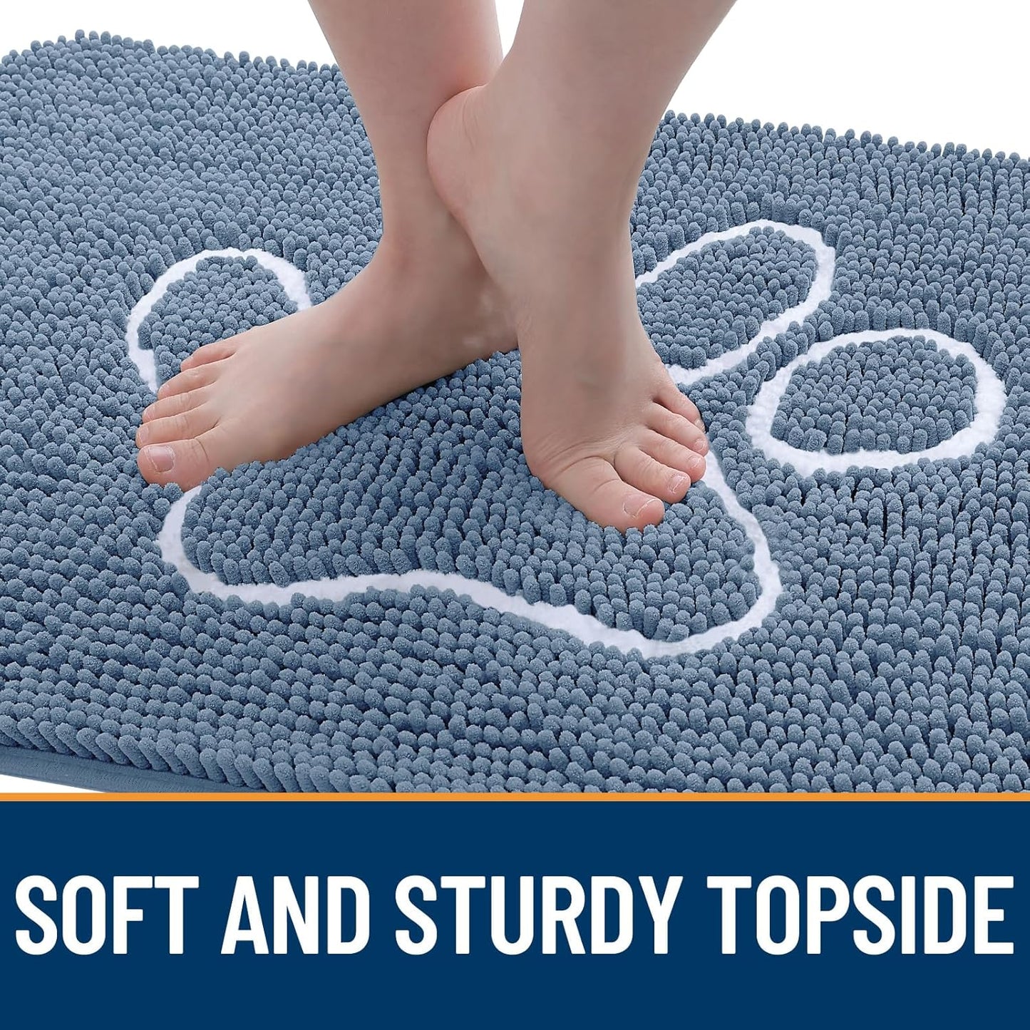 OLANLY Door Mat for Muddy Dog Paws 30x20, Absorbent Chenille Doormat with Paw Print Design, Non-Slip Washable Doormat for Indoor Entryway, Quick-Dry Pet Bed Mats for Dirty Dogs, Airy Blue and White