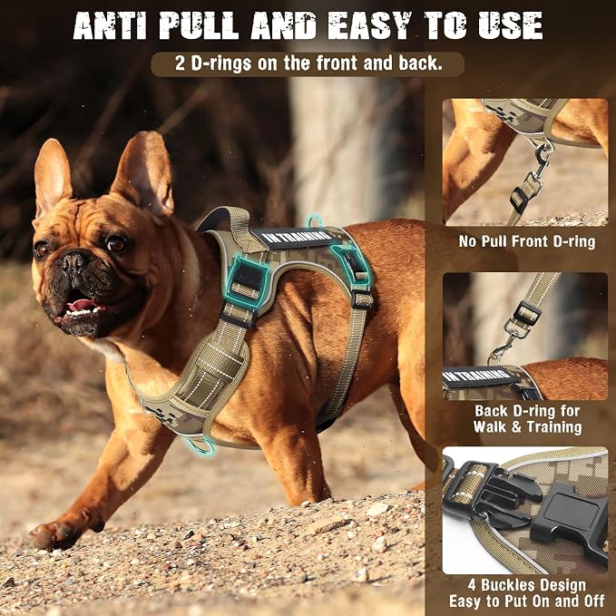 Tactical Service Dog Vest and Leash Set with 10 Patches Camo S | Adjustable No Pull Service Dog Harness for Small Sized Dog with Dog Seat Belt,Reflective Easy Walk for Training Hiking