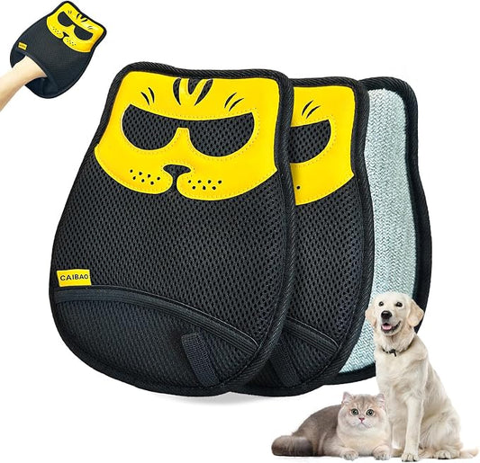 Pet Hair Removal Glove, Washable Reusable Cat Dog Fur Remover Mitt with Electrostatic Dual-Direction Surface for Couch, Sofa, Bedding, Rugs and Pet Beds(2pcs-Yellow Black)
