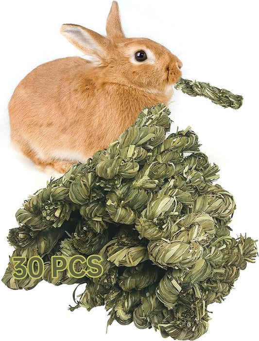 Hamiledyi 30 PCS Rabbit Chew Sticks Natural Grass Timothy Hay Sticks Handmade Guinea Pigs Chew Toys for Teeth Molar Snacks for Chinchilla Bunny Hamster and Other Small Animals