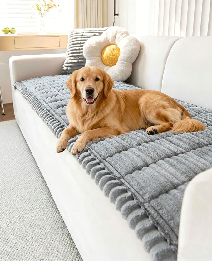 OTOB Couch Cover for Dogs Washable, Non Slip Plush Sofa Covers for 3 Cushion Couch, Fuzzy Pet Friendly Mat Bed Furniture Protector Sofa Slipcover, All Seasons (Gray, 27.6" x 70.9")