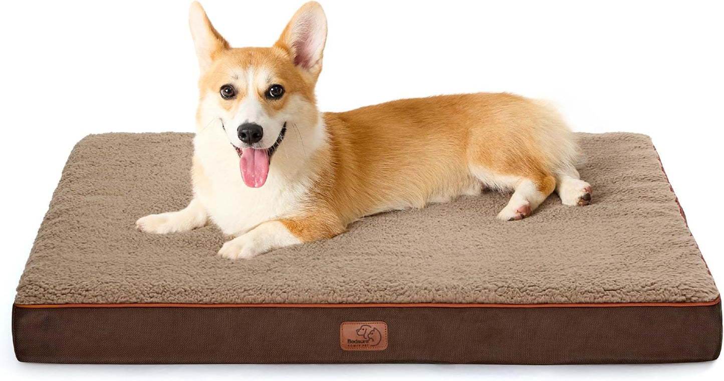Bedsure Large Dog Bed for Crate - Orthopedic Flat Pet Beds with Removable Washable Cover, Egg Crate Foam Crate Mat, Suitable for Pet Up to 50 lbs