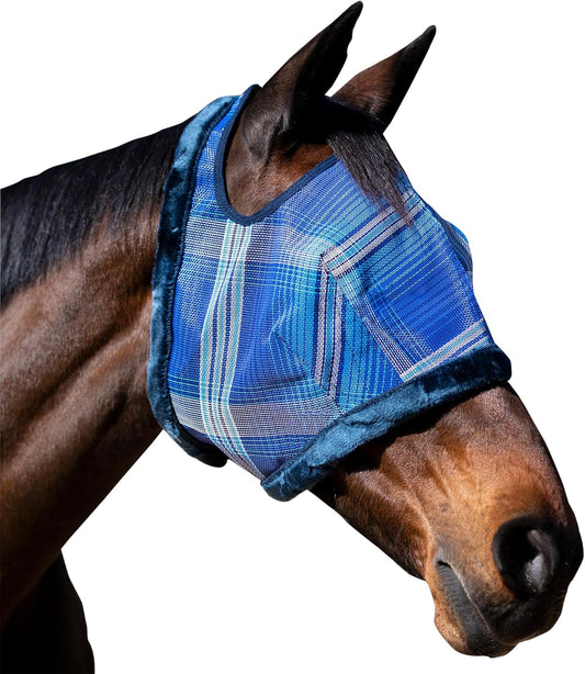 Kensington Fly Mask with Fleece Trim for Horses — Protects Face and Eyes from Flies and Sun Rays While Allowing Full Visibility — Breathable and Non Heat Transferring, Medium, Kentucky Blue