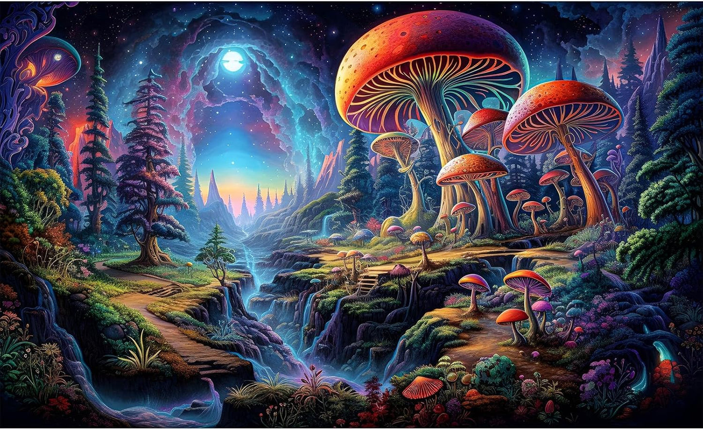 Forest Aquarium Background Fantastic Cartoon Forest Landscape with Mushrooms and Flowers Terrarium Background Fantasy Pine Tree Mysterious Mushroom Theme Fish Tank Backdrop Poster Decor 72x16in