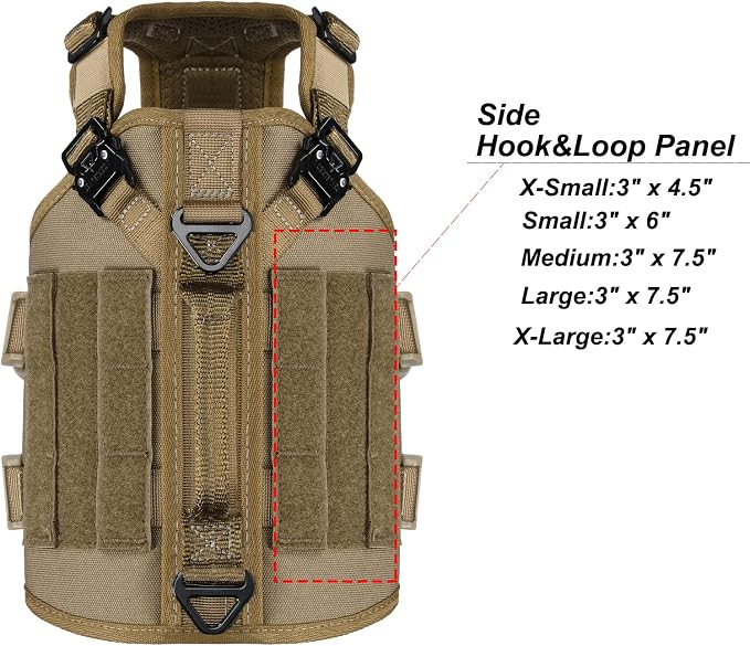 ICEFANG No Pull Tactical Dog Harness for X-Small Dogs,Adjustable Dog Vest | Control Handle,MOLLE Panel,Front Hook,3 Leash Clips,Soft Padded,for walking training,Brown,X-Small