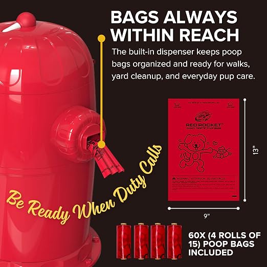 Red Rocket Doggy Twist'R Large Waste Disposal System, Dog Poop Trash Can | Odor Control, Indoor/Outdoor, Holds Up to 17 Lbs, Includes 2 Size #2 Odor Blocking Bags, 2 Charcoal Sachets, 60 Poop Bags